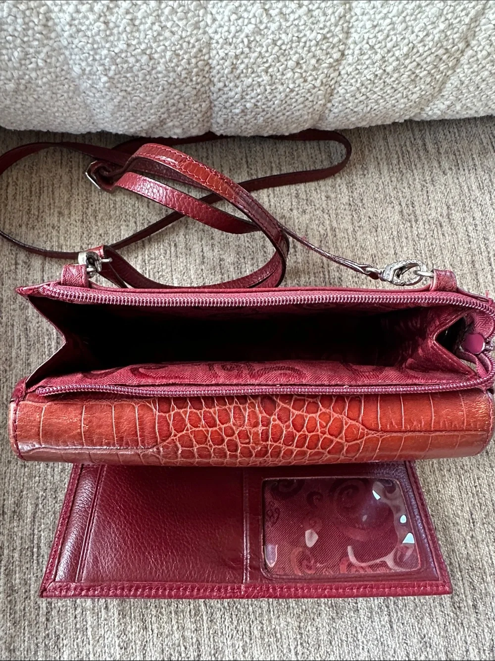 Brighton Red Croc-Texture Heart Clasp Crossbody Bag Y2K